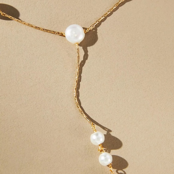 ANTHROPOLOGIE Spaced Pearl Y-Neck Necklace - Ivory NWT - Picture 6 of 6